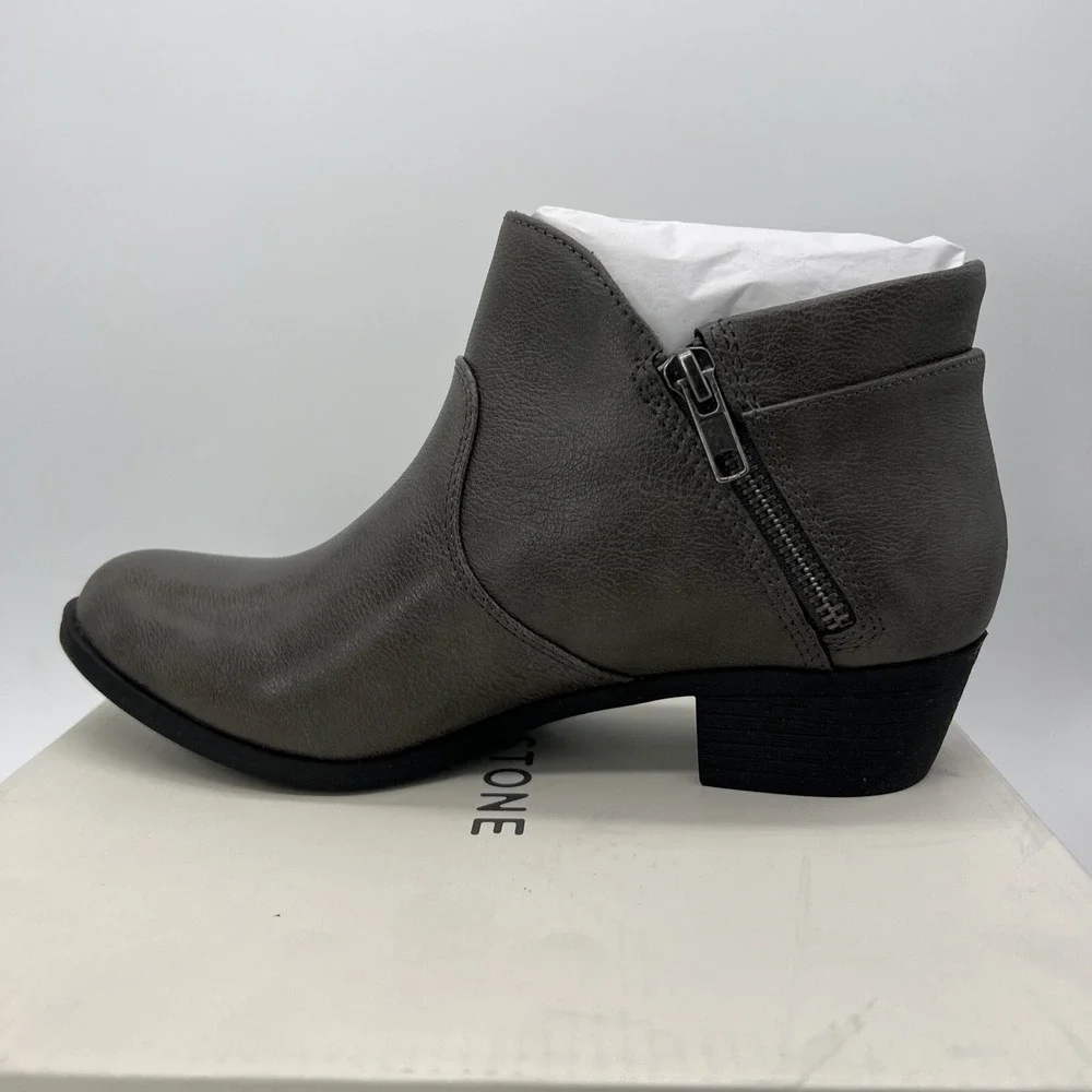 Sun + Stone Abbyy Grey Ankle Boots Womens 6 M Low Block‎ Heel Round Toe ABBYYP